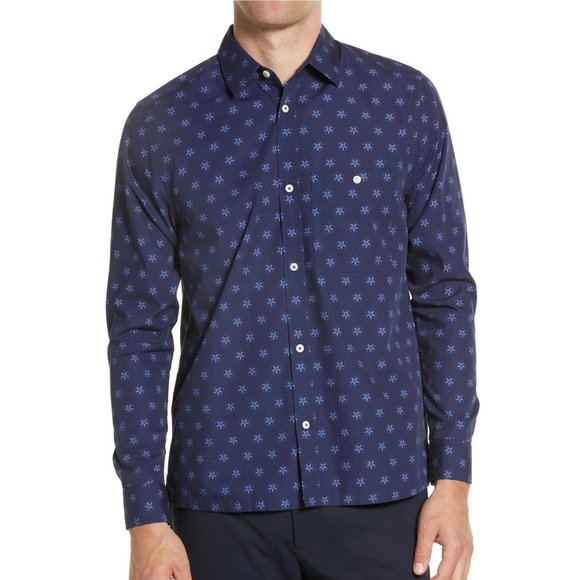 Ted Baker London Final Sale Men's Ilenka Geo Floral Button Front LS Shirt Navy - Picture 1 of 8